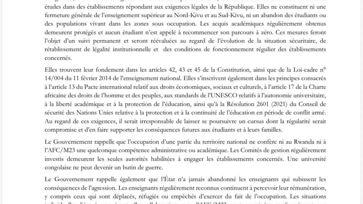 RDC : le Gouvernement veut protéger les diplômes face à l’ingérence de l’AFC/M23.